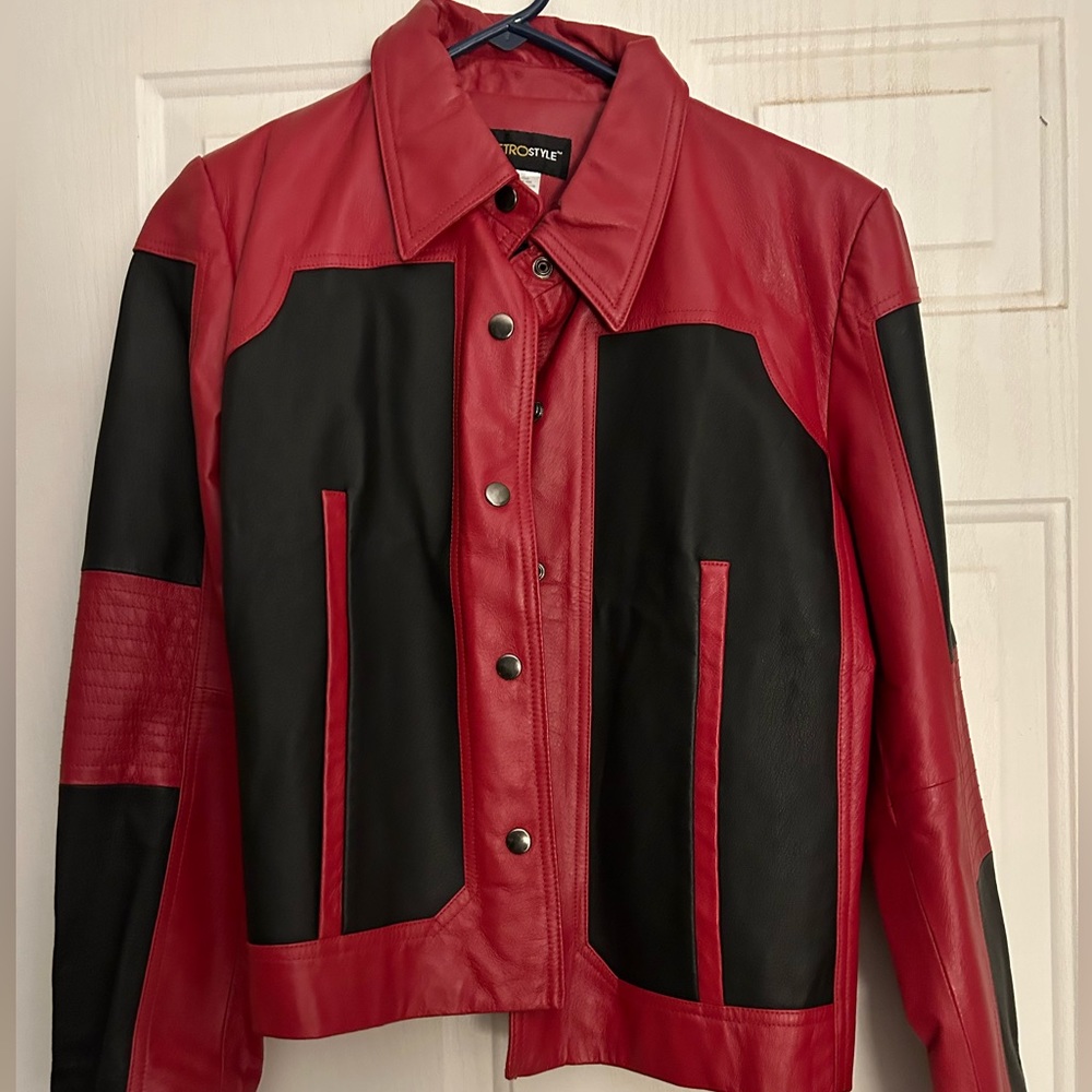 Black and red leather jacket.